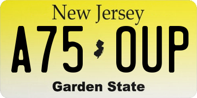 NJ license plate A75OUP