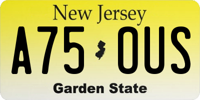 NJ license plate A75OUS