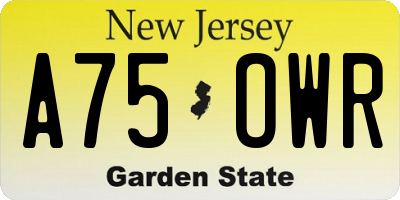NJ license plate A75OWR