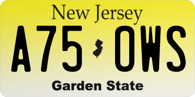 NJ license plate A75OWS