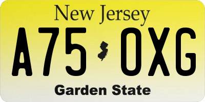 NJ license plate A75OXG