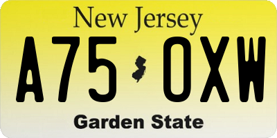 NJ license plate A75OXW