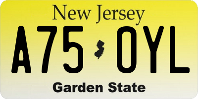 NJ license plate A75OYL