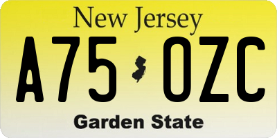 NJ license plate A75OZC