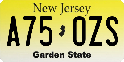 NJ license plate A75OZS