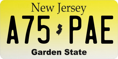 NJ license plate A75PAE