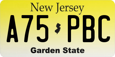 NJ license plate A75PBC