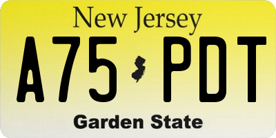 NJ license plate A75PDT
