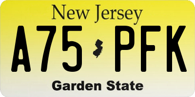 NJ license plate A75PFK