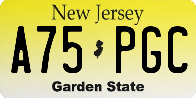 NJ license plate A75PGC