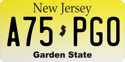 NJ license plate A75PGO