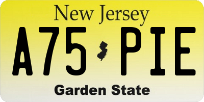 NJ license plate A75PIE