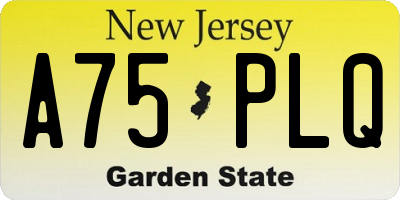 NJ license plate A75PLQ
