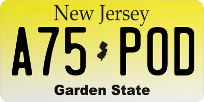 NJ license plate A75POD