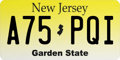NJ license plate A75PQI