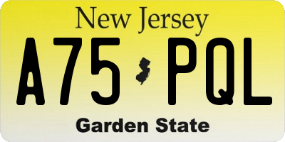 NJ license plate A75PQL