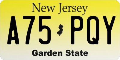 NJ license plate A75PQY
