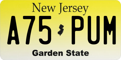 NJ license plate A75PUM