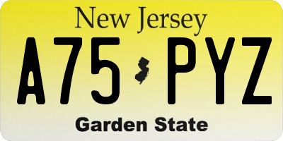 NJ license plate A75PYZ