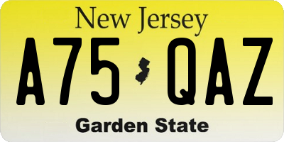 NJ license plate A75QAZ