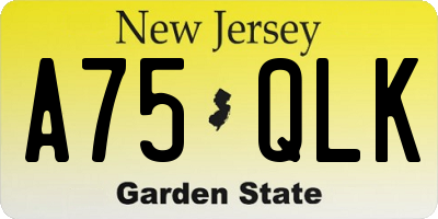 NJ license plate A75QLK