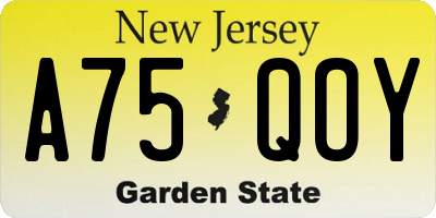 NJ license plate A75QOY