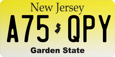 NJ license plate A75QPY