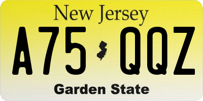 NJ license plate A75QQZ