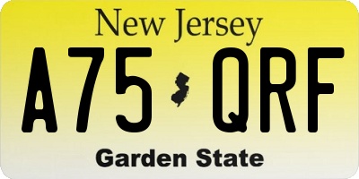 NJ license plate A75QRF