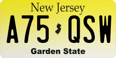 NJ license plate A75QSW