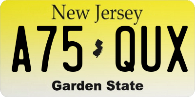 NJ license plate A75QUX