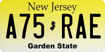 NJ license plate A75RAE