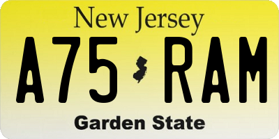 NJ license plate A75RAM