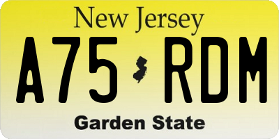 NJ license plate A75RDM