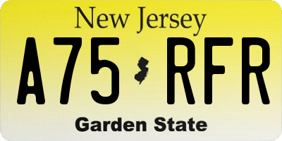 NJ license plate A75RFR