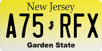 NJ license plate A75RFX