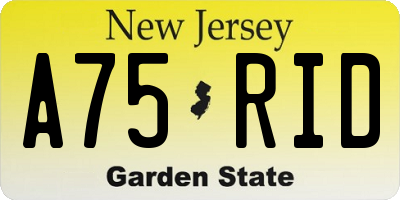 NJ license plate A75RID