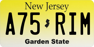 NJ license plate A75RIM