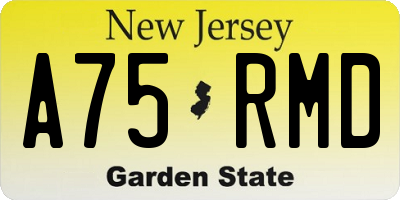 NJ license plate A75RMD