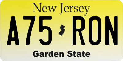 NJ license plate A75RON