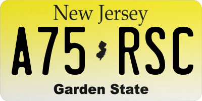 NJ license plate A75RSC