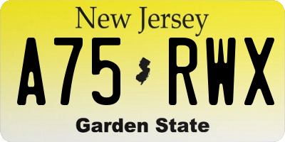 NJ license plate A75RWX