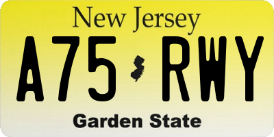 NJ license plate A75RWY