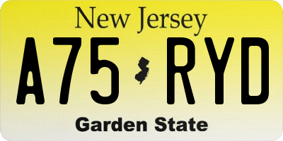 NJ license plate A75RYD