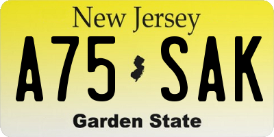NJ license plate A75SAK