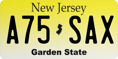 NJ license plate A75SAX
