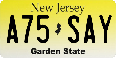 NJ license plate A75SAY