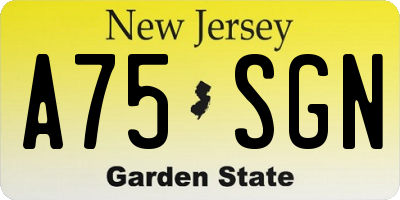 NJ license plate A75SGN