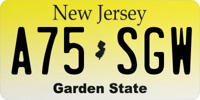 NJ license plate A75SGW