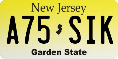 NJ license plate A75SIK